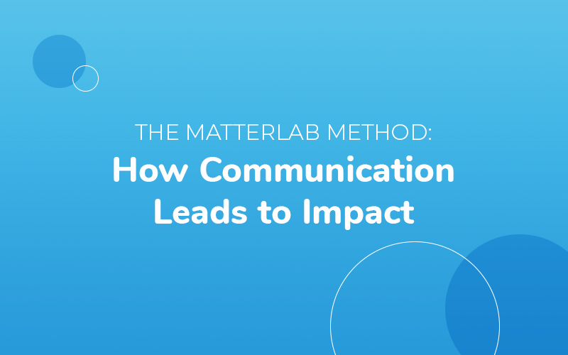 Blue Background with Text that reads : The Matterlab Method: How Communication Leads to Impact